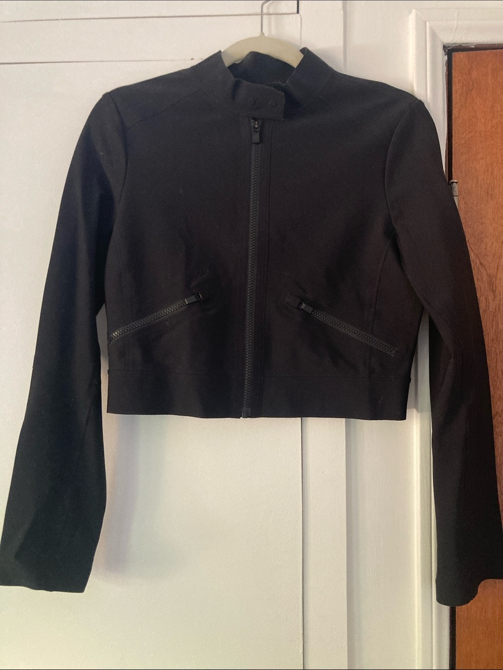 Athleta Black Cropped Zip-Front Blazer